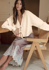 Bowknot Front V Neck Long Sleeve Cardigan - Pahabu - Women's Clothing & Shop