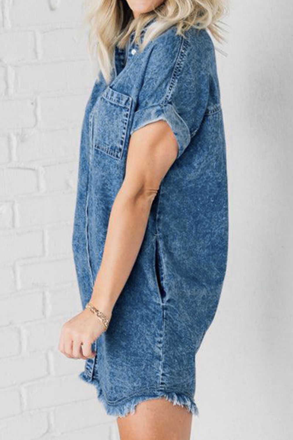 Raw Hem Pocketed Cap Sleeve Denim Dress - Pahabu - Women's Clothing & Shop