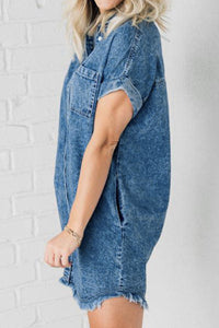 Raw Hem Pocketed Cap Sleeve Denim Dress - Pahabu - Women's Clothing & Shop