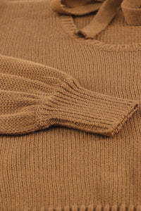 Tied Balloon Sleeve Round Neck Sweater - Pahabu - Women's Clothing & Shop