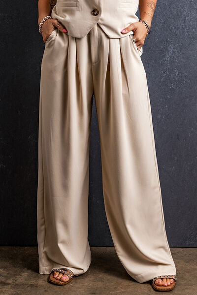 Ruched Wide Leg Pants with Pockets - Pahabu - Women's Clothing & Shop