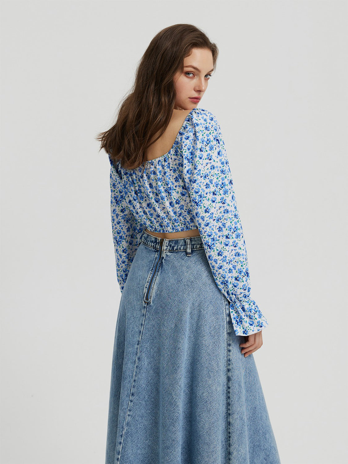 Honey Floral Tie Front Square Neck Flounce Sleeve Blouse - Pahabu - Women's Clothing & Shop