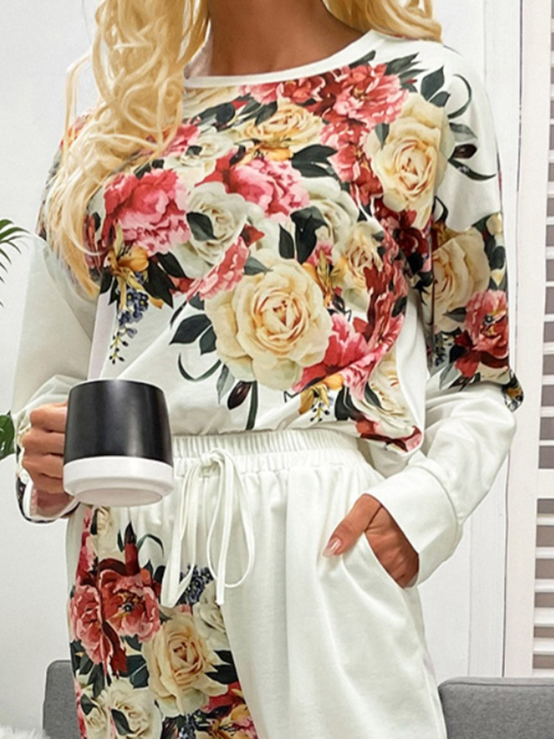 Shiny Printed Round Neck Top and Pants Lounge Set - Pahabu - Women's Clothing & Shop