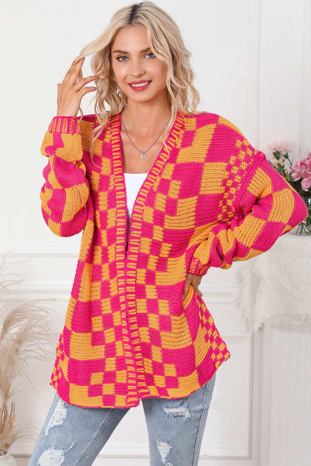 Contrast Exposed Seam Open Front Cardigan - Pahabu - Women's Clothing & Shop
