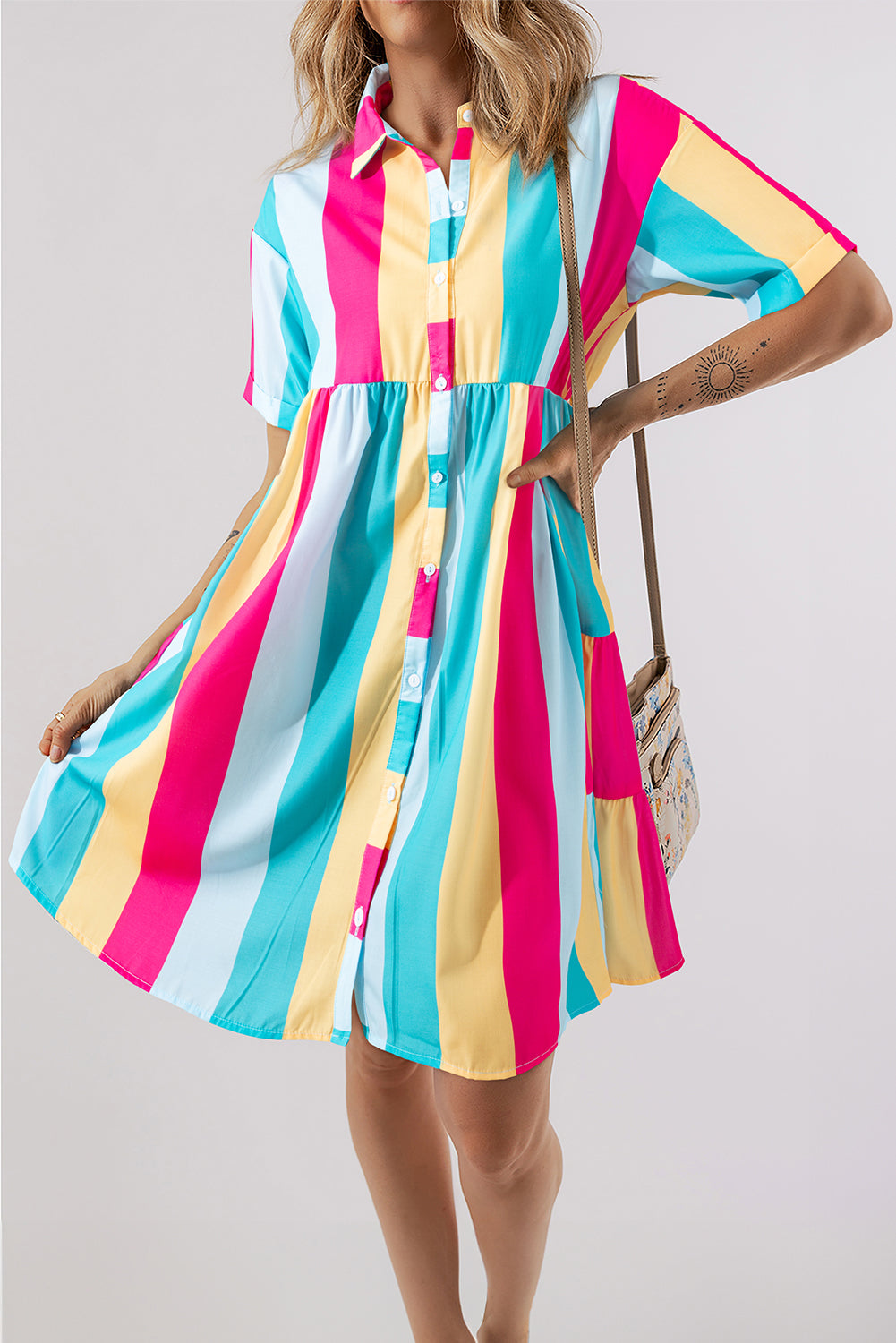 Color Block Half Sleeve Mini Dress - Pahabu - Women's Clothing & Shop