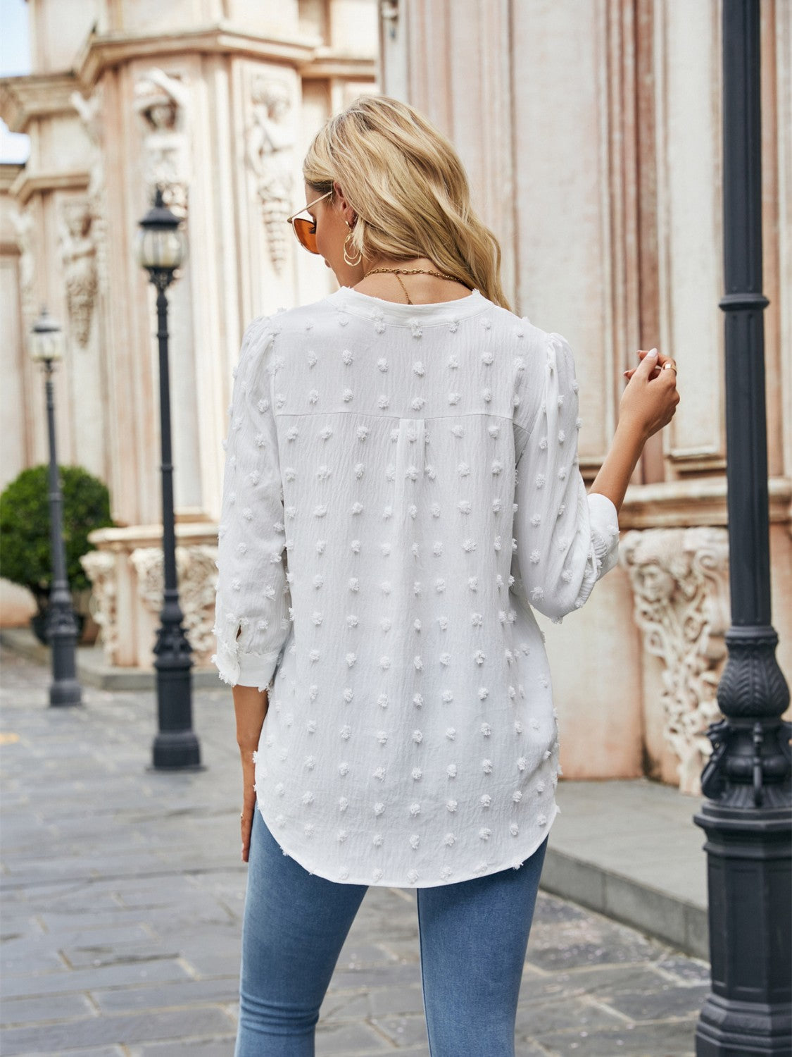 Swiss Dot Notched Neck Blouse - Pahabu - Women's Clothing & Shop