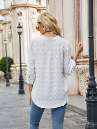 Swiss Dot Notched Neck Blouse - Pahabu - Women's Clothing & Shop