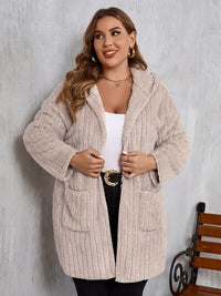 Plus Size Open Front Long Sleeve Hooded Fuzzy Jacket - Pahabu - Women's Clothing & Shop