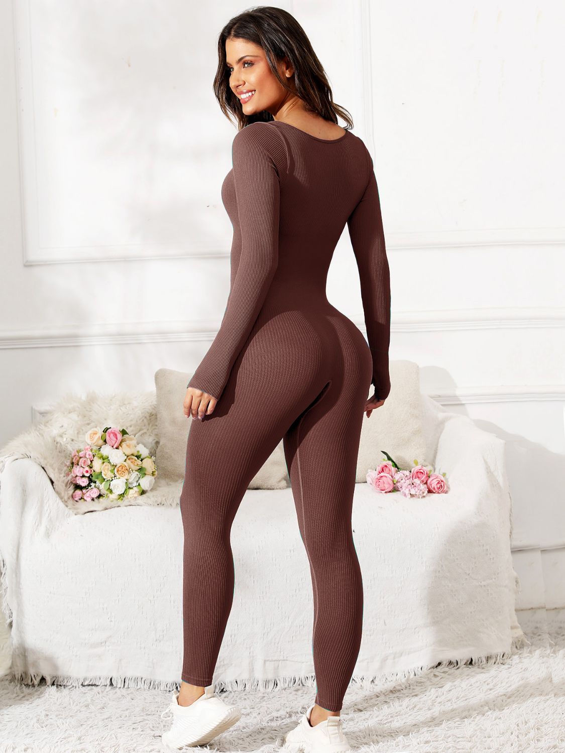 Scoop Neck Long Sleeve Active Jumpsuit - Pahabu - Women's Clothing & Shop