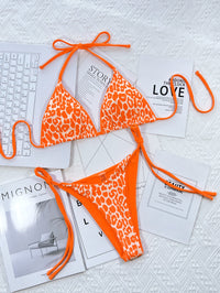Leopard Print Halter Neck Tie Side Bikini Set - Pahabu - Women's Clothing & Shop