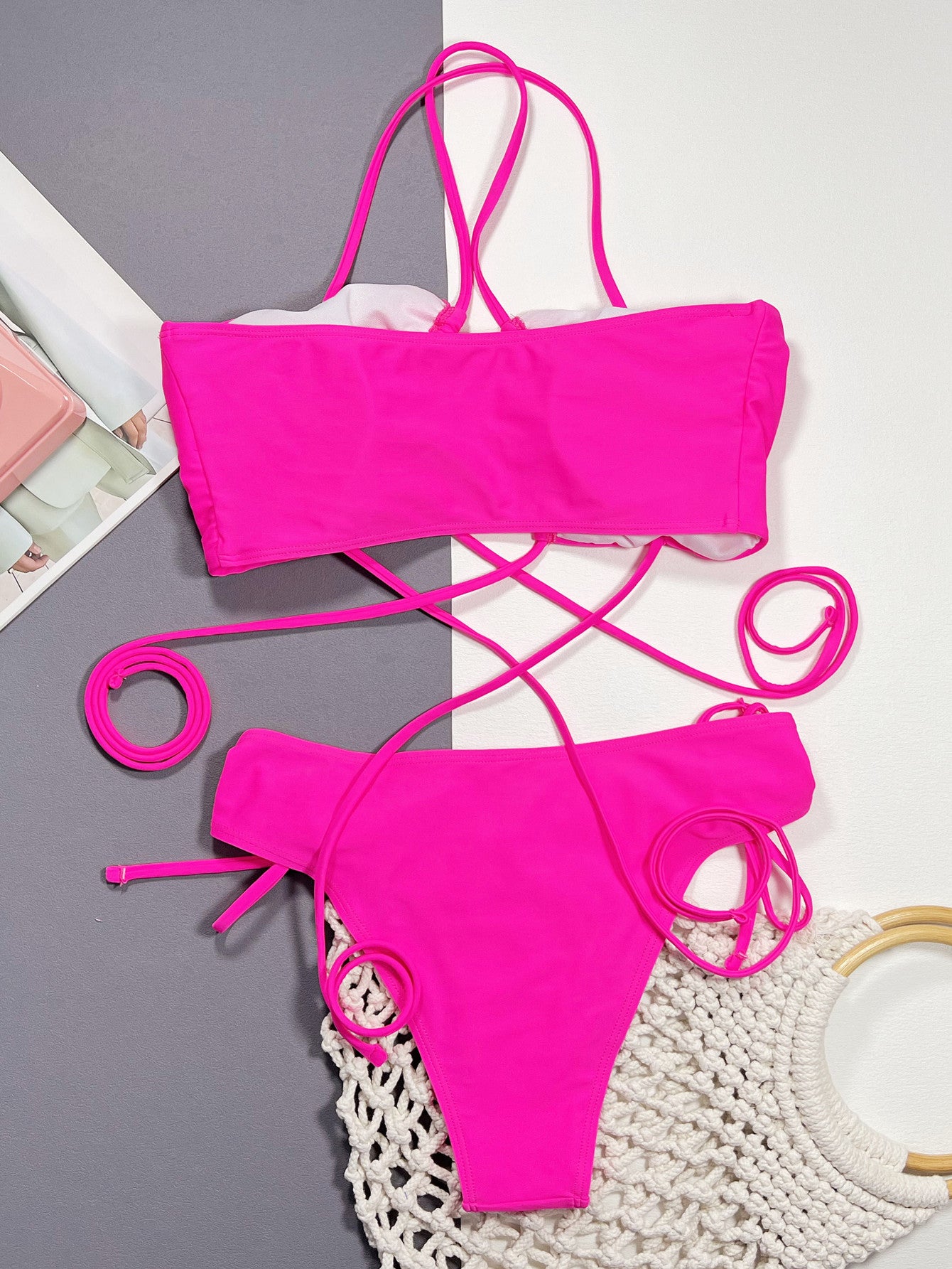 Halter Neck Drawstring Detail Bikini Set - Pahabu - Women's Clothing & Shop