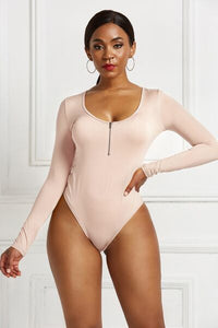 Half Zip Scoop Neck Long Sleeve Bodysuit - Pahabu - Women's Clothing & Shop