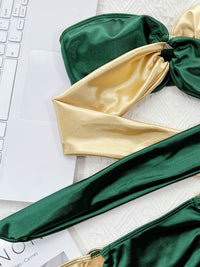 Two-Tone Ring Detail Tied Bikini Set - Pahabu - Women's Clothing & Shop