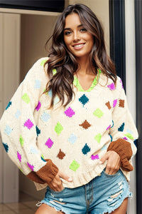 Geometric Dropped Shoulder Hooded Sweater - Pahabu - Women's Clothing & Shop