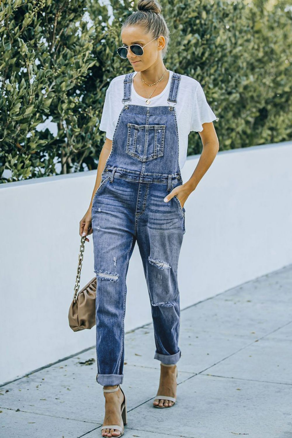 Pocketed Distressed Denim Overalls - Pahabu - Women's Clothing & Shop