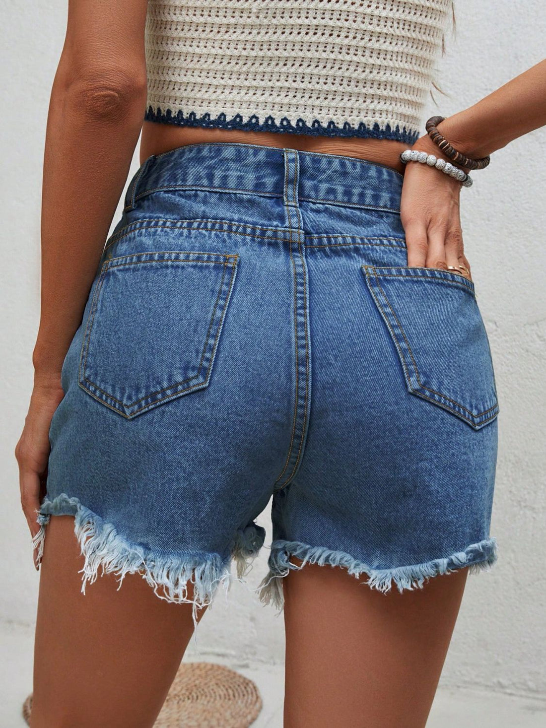 Distressed Raw Hem Denim Shorts - Pahabu - Women's Clothing & Shop