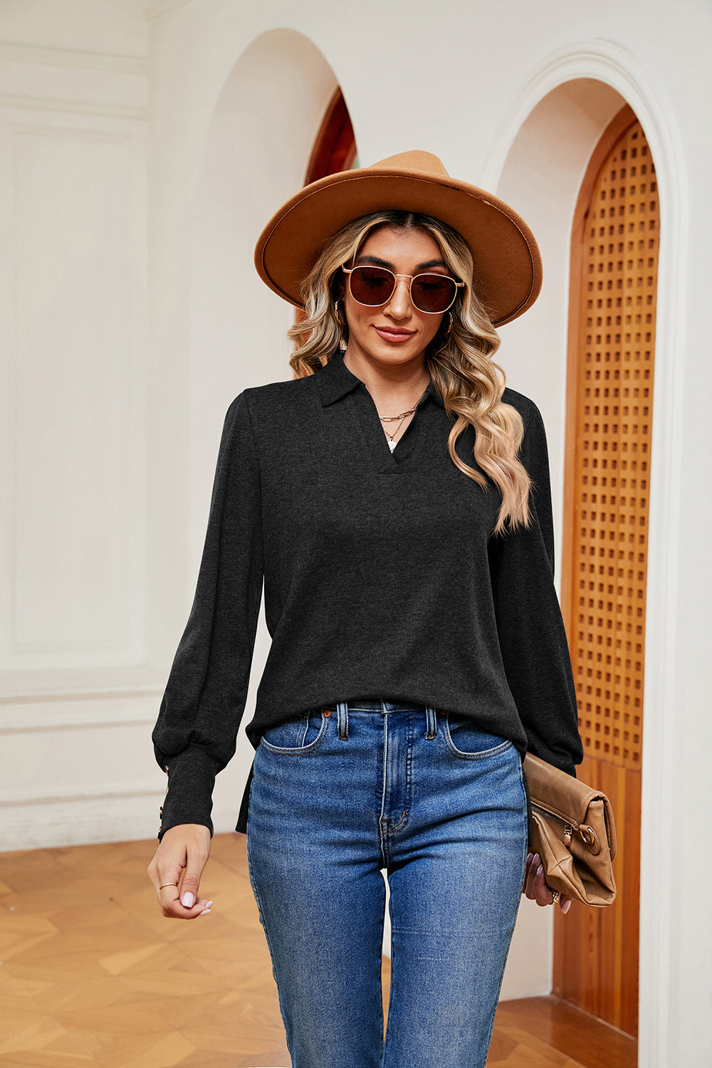 Johnny Collar Long Sleeve Top - Pahabu - Women's Clothing & Shop