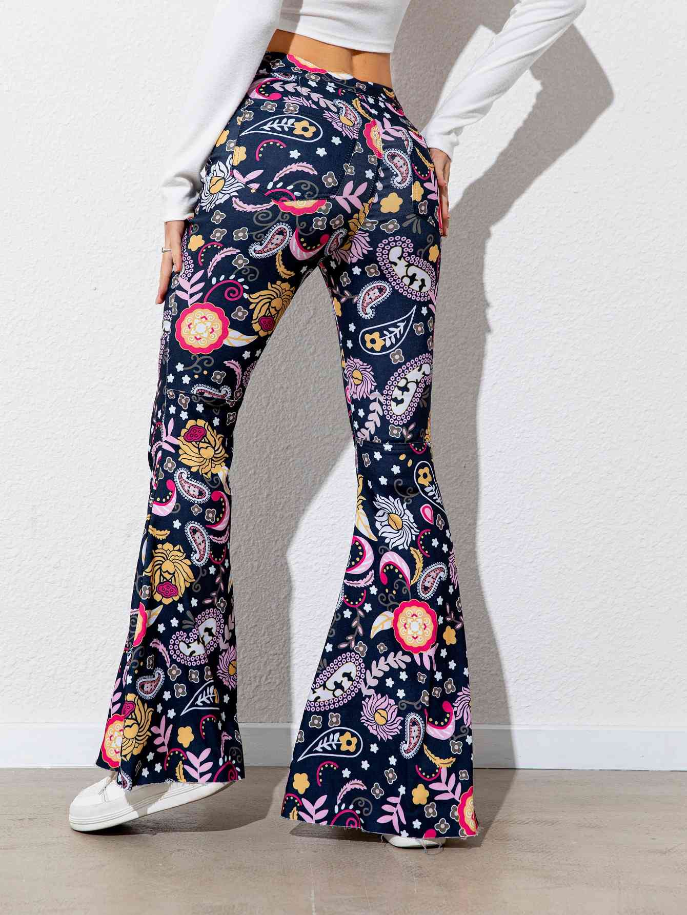 Floral High Waist Flare Leg Pants - Pahabu - Women's Clothing & Shop