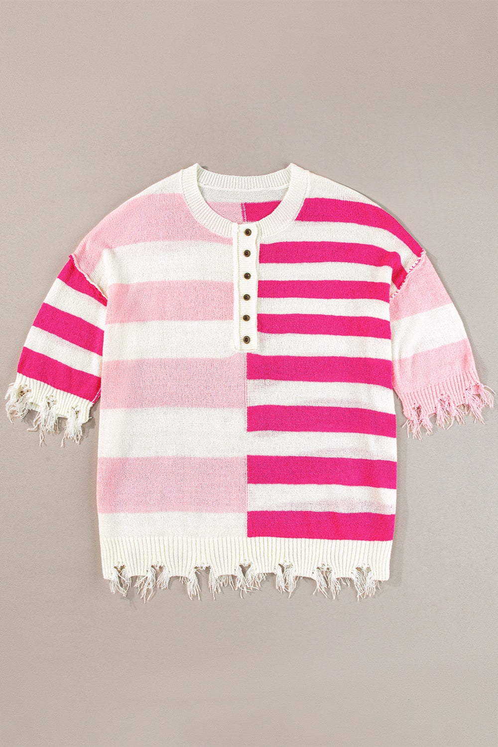 Striped Round Neck Half Sleeve Knit Top - Pahabu - Women's Clothing & Shop