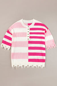 Striped Round Neck Half Sleeve Knit Top - Pahabu - Women's Clothing & Shop