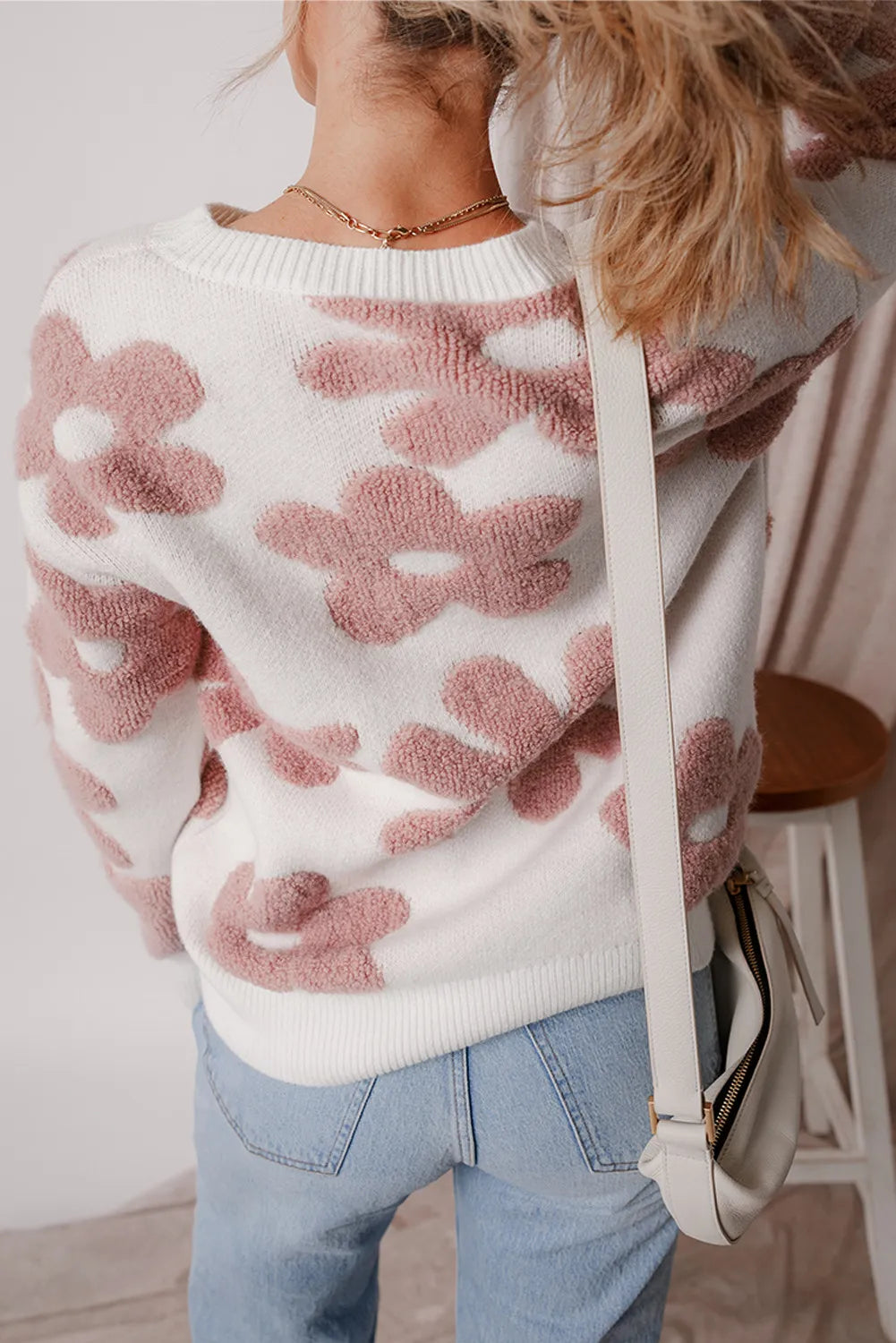 Flower Round Neck Long Sleeve Knit Top - Pahabu - Women's Clothing & Shop