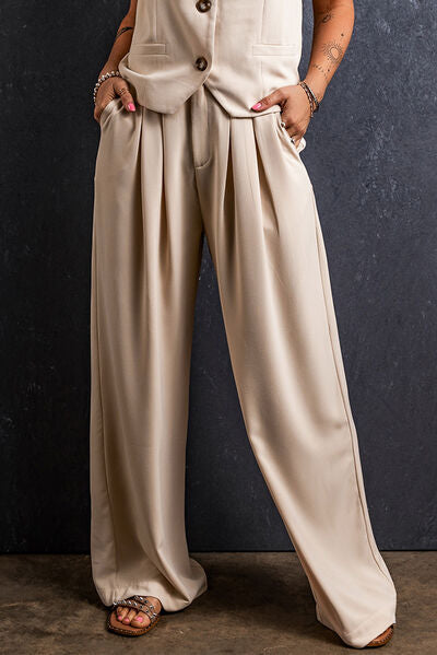 Ruched Wide Leg Pants with Pockets - Pahabu - Women's Clothing & Shop