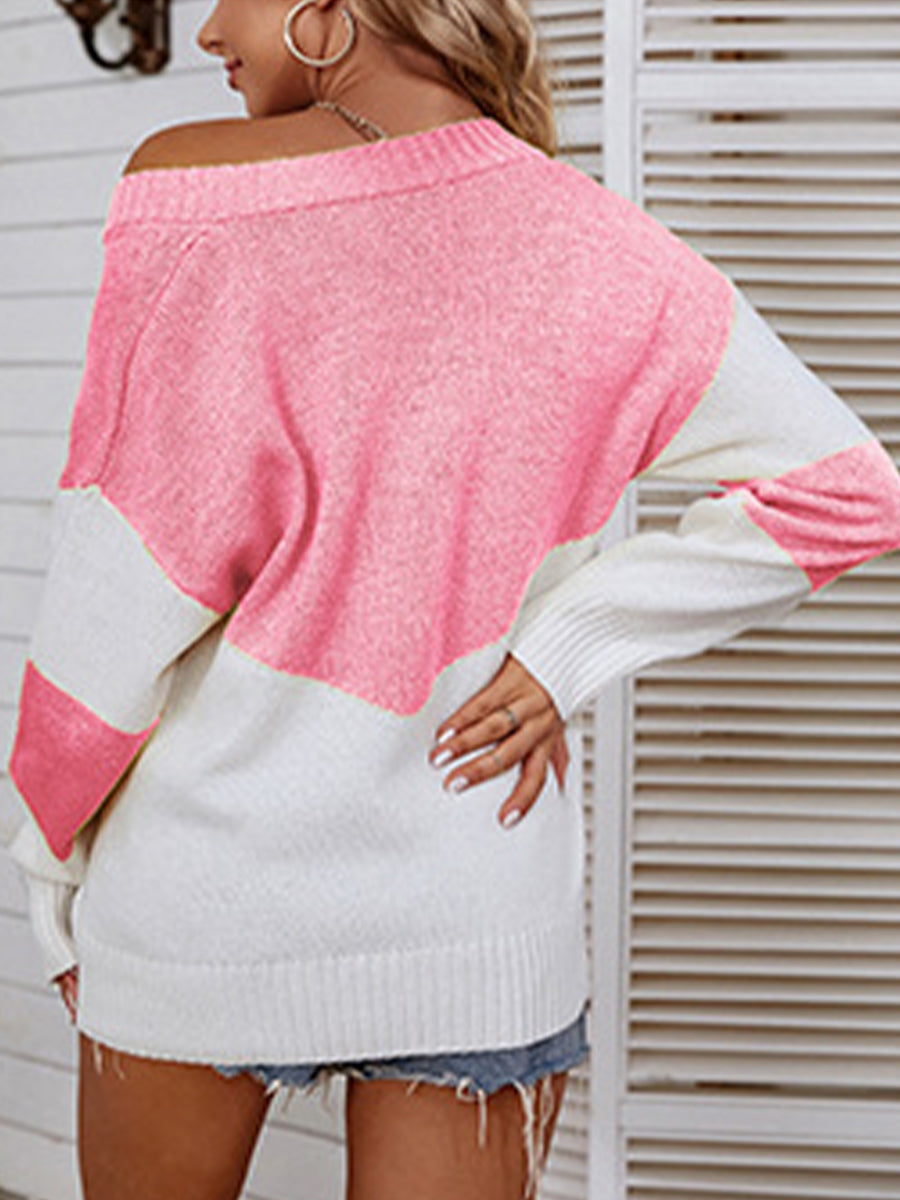 Color Block V-Neck Sweater - Pahabu - Women's Clothing & Shop
