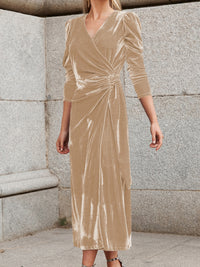Surplice Puff Sleeve Midi Dress - Pahabu - Women's Clothing & Shop