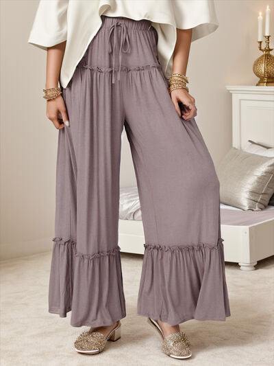 Wide Leg Ruffle Trim Pants - Pahabu - Women's Clothing & Shop