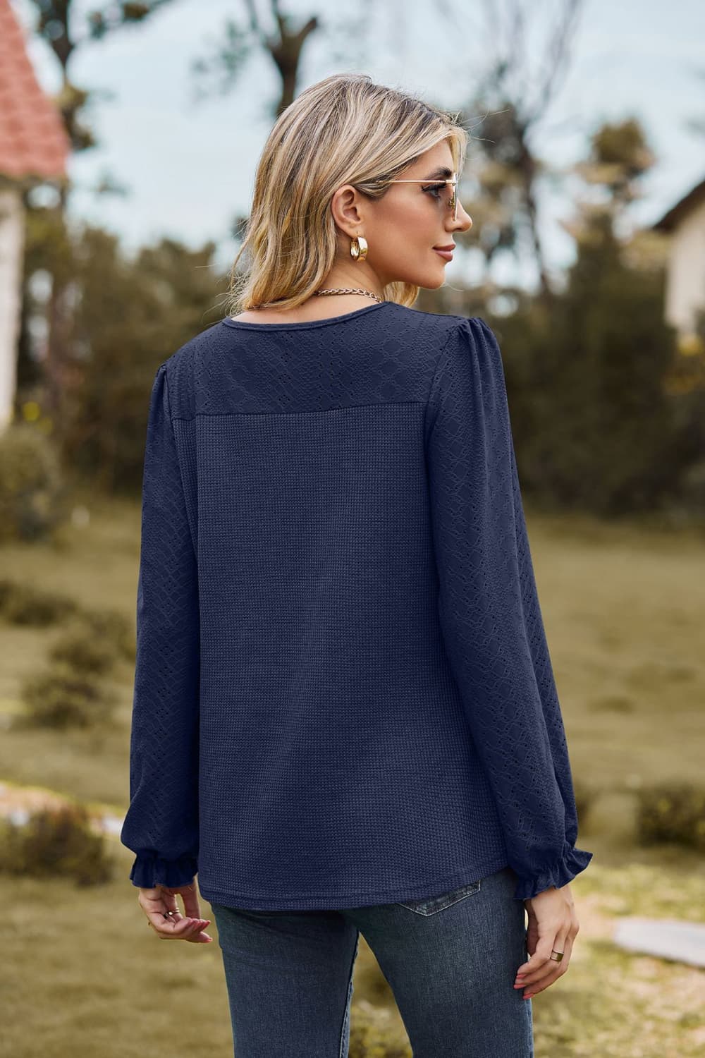 Round Neck Puff Sleeve Blouse - Pahabu - Women's Clothing & Shop