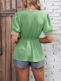 Ivy Lane Contrast V-Neck Babydoll Top - Pahabu - Women's Clothing & Shop