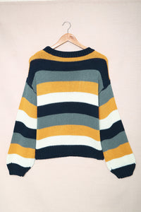 Color Block Round Neck Dropped Shoulder Sweater - Pahabu - Women's Clothing & Shop
