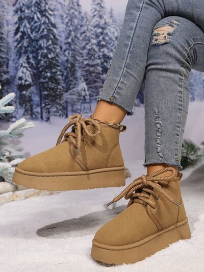 Lace Up Round Neck Platform Suede Boots - Pahabu - Women's Clothing & Shop