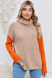 Turtle Neck Dropped Shoulder Slit Sweater - Pahabu - Women's Clothing & Shop