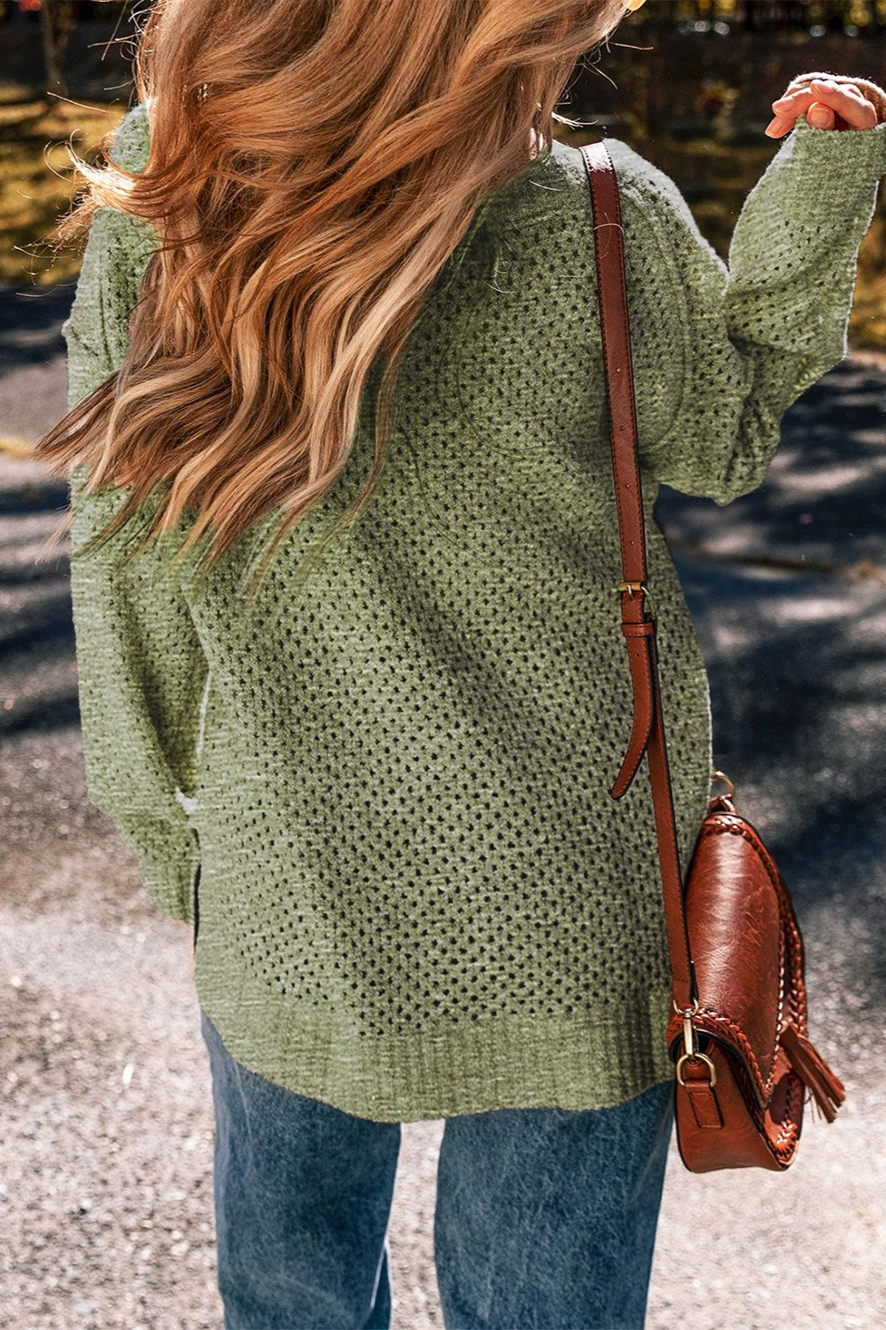 Openwork V-Neck Dropped Shoulder Sweater - Pahabu - Women's Clothing & Shop