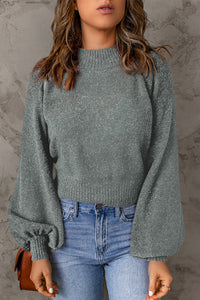 Ribbed Trim Balloon Sleeve Sweater - Pahabu - Women's Clothing & Shop