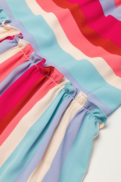 Striped Frill Smocked Tiered Midi Dress - Pahabu - Women's Clothing & Shop