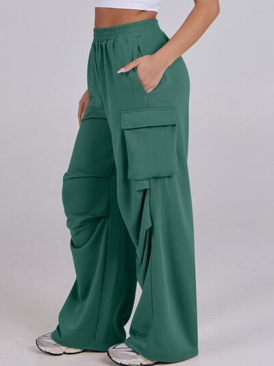 Elastic Waist Wide Leg Pants with Pockets - Pahabu - Women's Clothing & Shop
