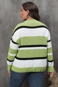 Plus Size Striped V-Neck Dropped Shoulder Sweater - Pahabu - Women's Clothing & Shop