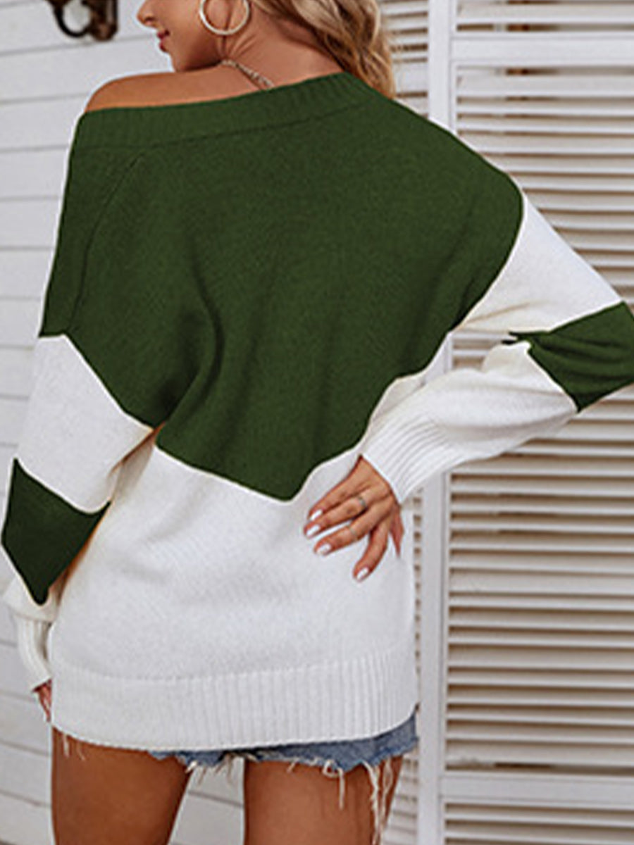 Color Block V-Neck Sweater - Pahabu - Women's Clothing & Shop
