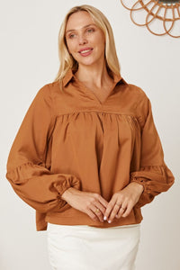 Balloon Sleeve Collared Neck Blouse - Pahabu - Women's Clothing & Shop