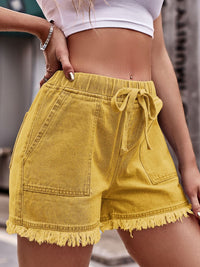 Drawstring Raw Hem Denim Shorts - Pahabu - Women's Clothing & Shop
