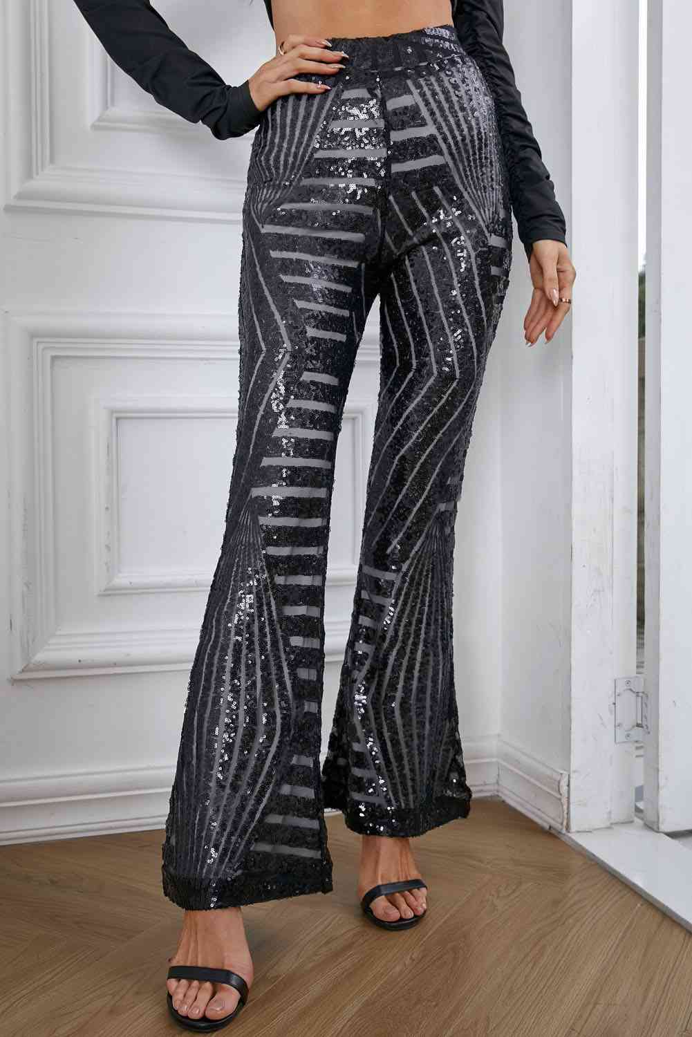 Sequin High Waist Flared Pants - Pahabu - Women's Clothing & Shop