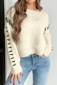 Contrast Stitch Detail Ribbed Trim Sweater - Pahabu - Women's Clothing & Shop