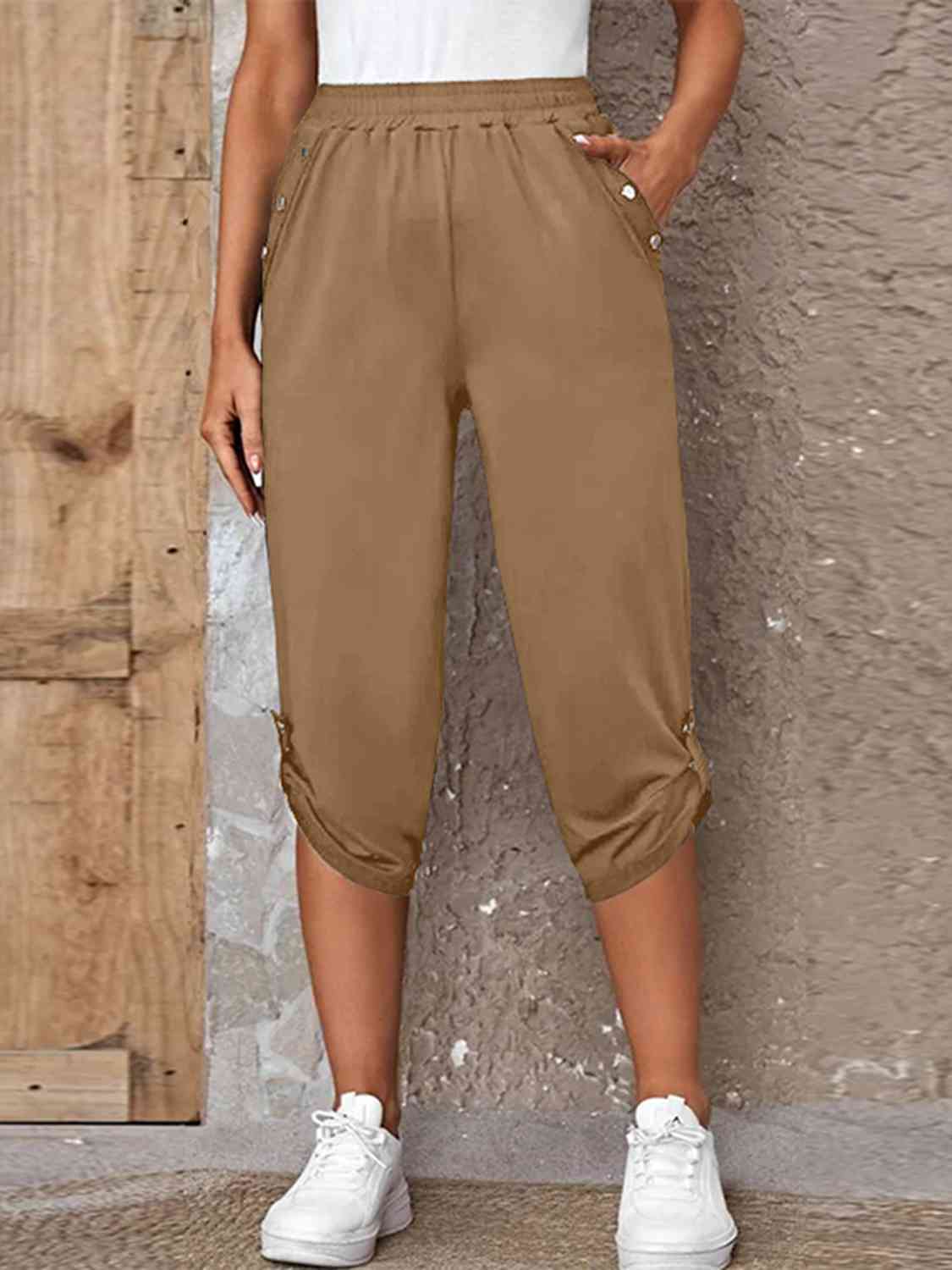 Full Size Roll-Tab Capris Pants - Pahabu - Women's Clothing & Shop