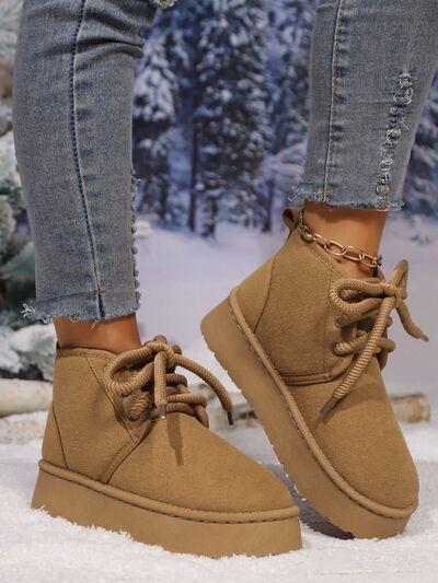 Lace Up Round Neck Platform Suede Boots - Pahabu - Women's Clothing & Shop