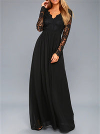 Lace Detail Backless Long Sleeve Maxi Dress - Pahabu - Women's Clothing & Shop