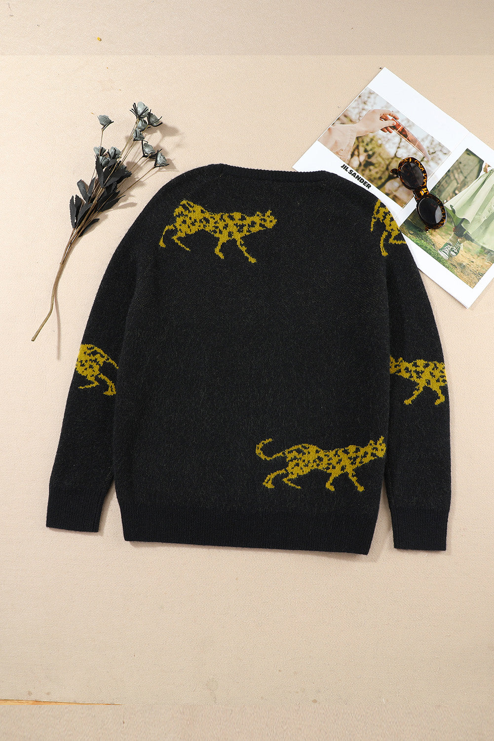 Animal Print Round Neck Sweater - Pahabu - Women's Clothing & Shop
