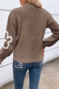 Flower Half Zip Dropped Shoulder Sweater - Pahabu - Women's Clothing & Shop