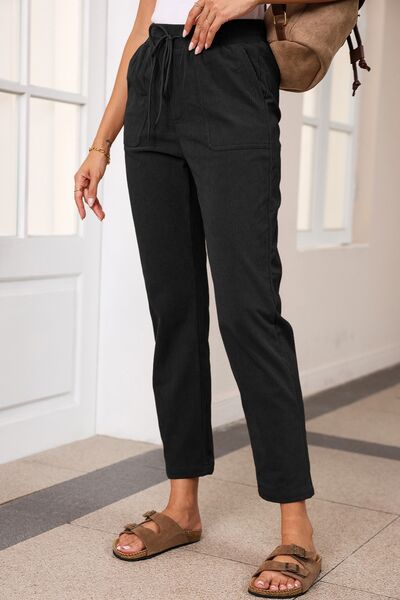 Drawstring Straight Pants with Pockets - Pahabu - Women's Clothing & Shop